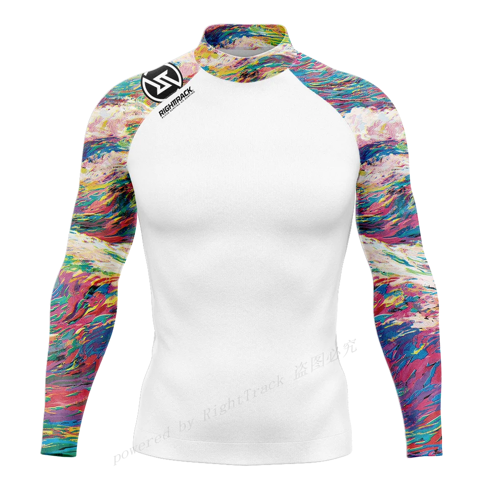 Hot Men's Surfing Shirt Sunset Camo Rashguard RIGHTTRACK For Surf Sportswear Beach UV Swimwear UPF50+ Fabric Clothes