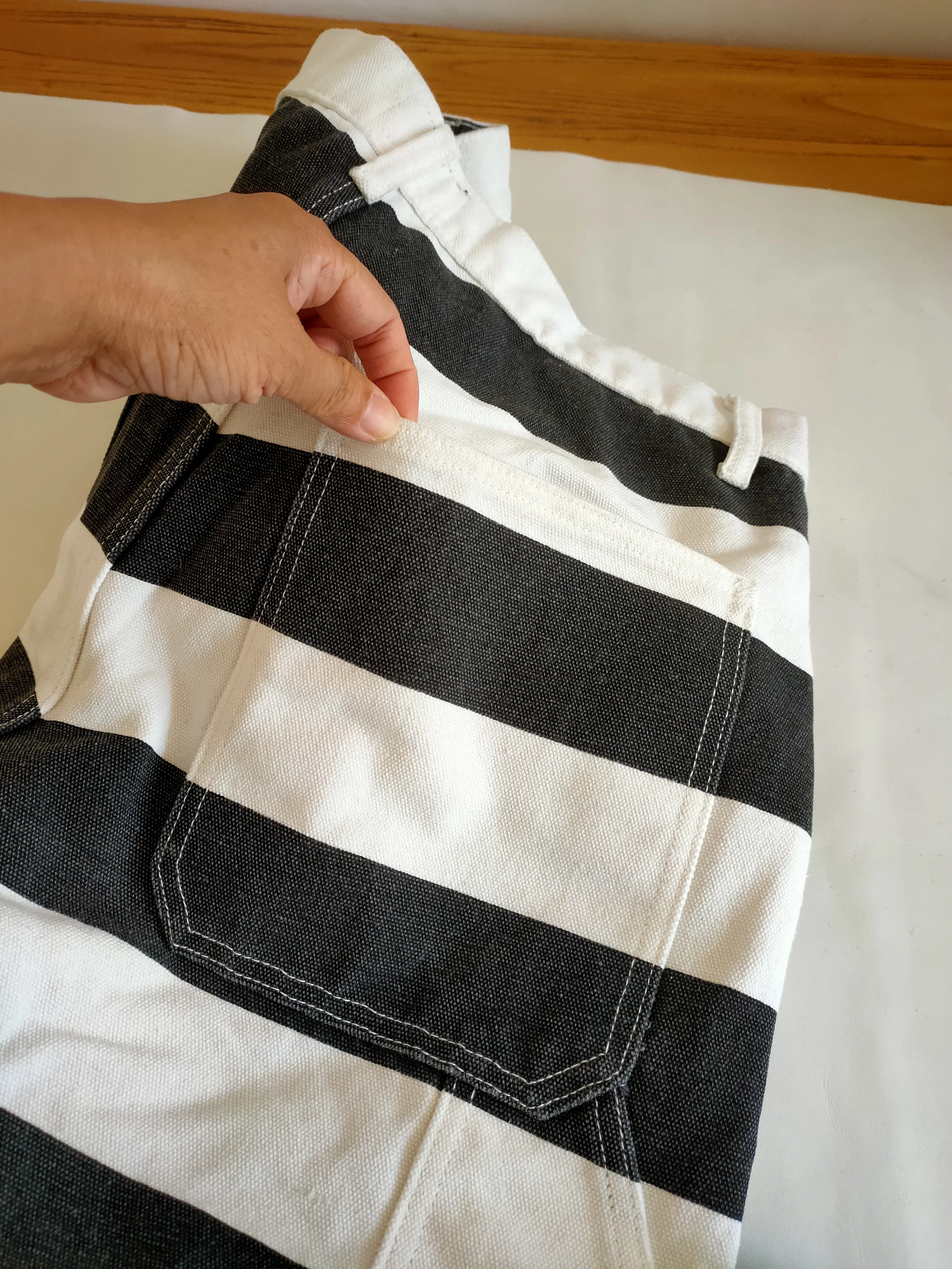 OKONKWO-Heavy Duty Striped Work Longs Thick Canvas Rock Motorcycle Trousers Outdoor Camping, Prison Uniform Knight Pants 16oz