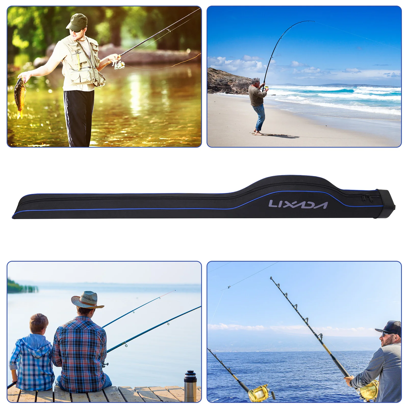 LIXADA Waterproof Fishing Rod Bag 1.3 m Fishing Pole Protective Pouch Hard Shell Fishing Tackle Storage Bag of Fishing Accessory
