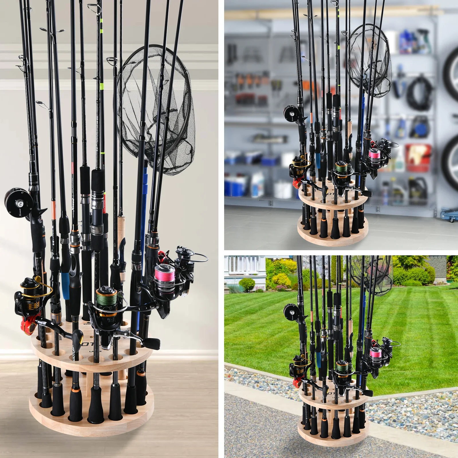 Goture 16-Rod Fishing Rod Holders Rack Square Rod Holder Wall Mount Modular for Garage Fishing Rod Display Stand Fixed Frame