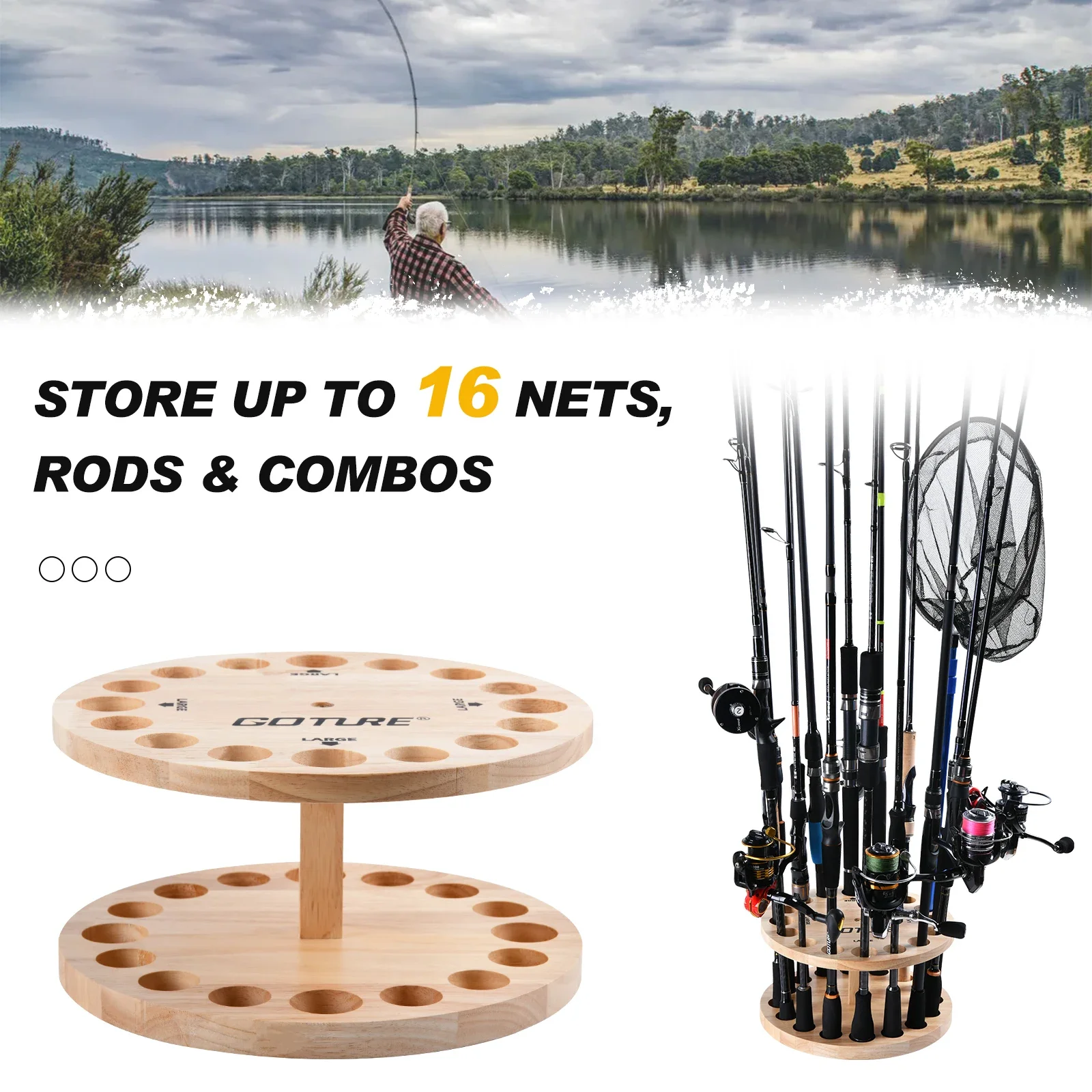 Goture 16-Rod Fishing Rod Holders Rack Square Rod Holder Wall Mount Modular for Garage Fishing Rod Display Stand Fixed Frame