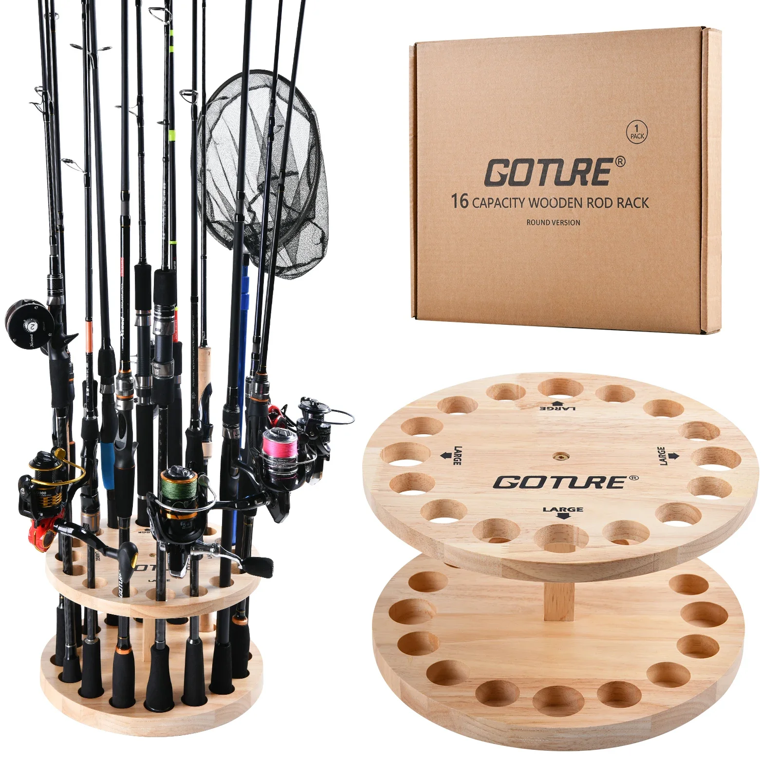 Goture 16-Rod Fishing Rod Holders Rack Square Rod Holder Wall Mount Modular for Garage Fishing Rod Display Stand Fixed Frame