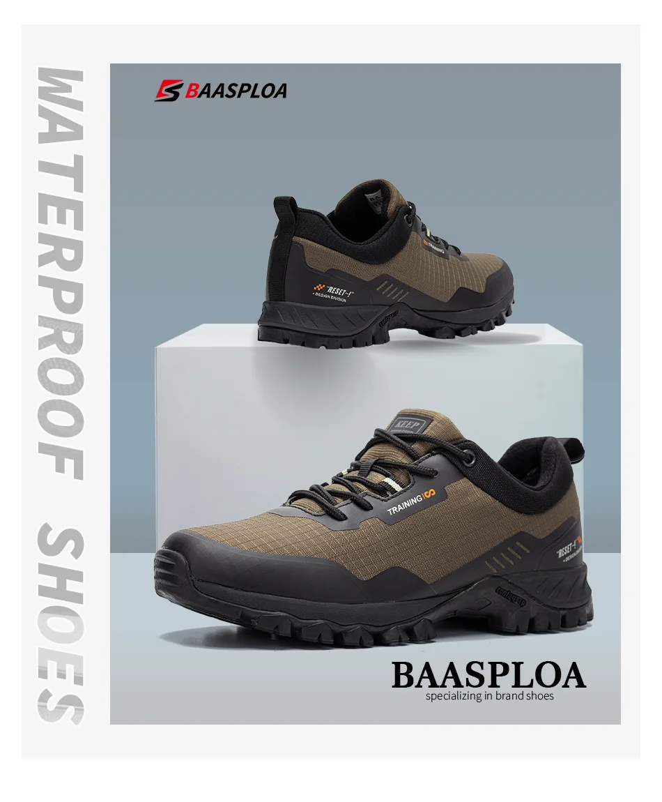 Baasploa Men Hiking Shoes New Outdoor Camping Resistant Waterproof Sneakers Male Casual Non-slip Wear-Resistant Walking Shoes
