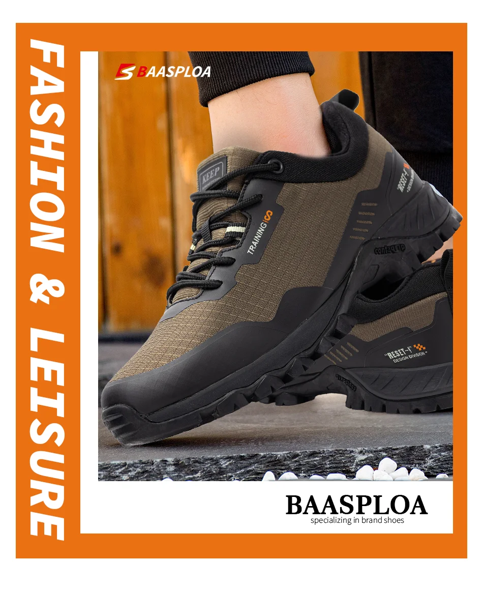 Baasploa Men Hiking Shoes New Outdoor Camping Resistant Waterproof Sneakers Male Casual Non-slip Wear-Resistant Walking Shoes