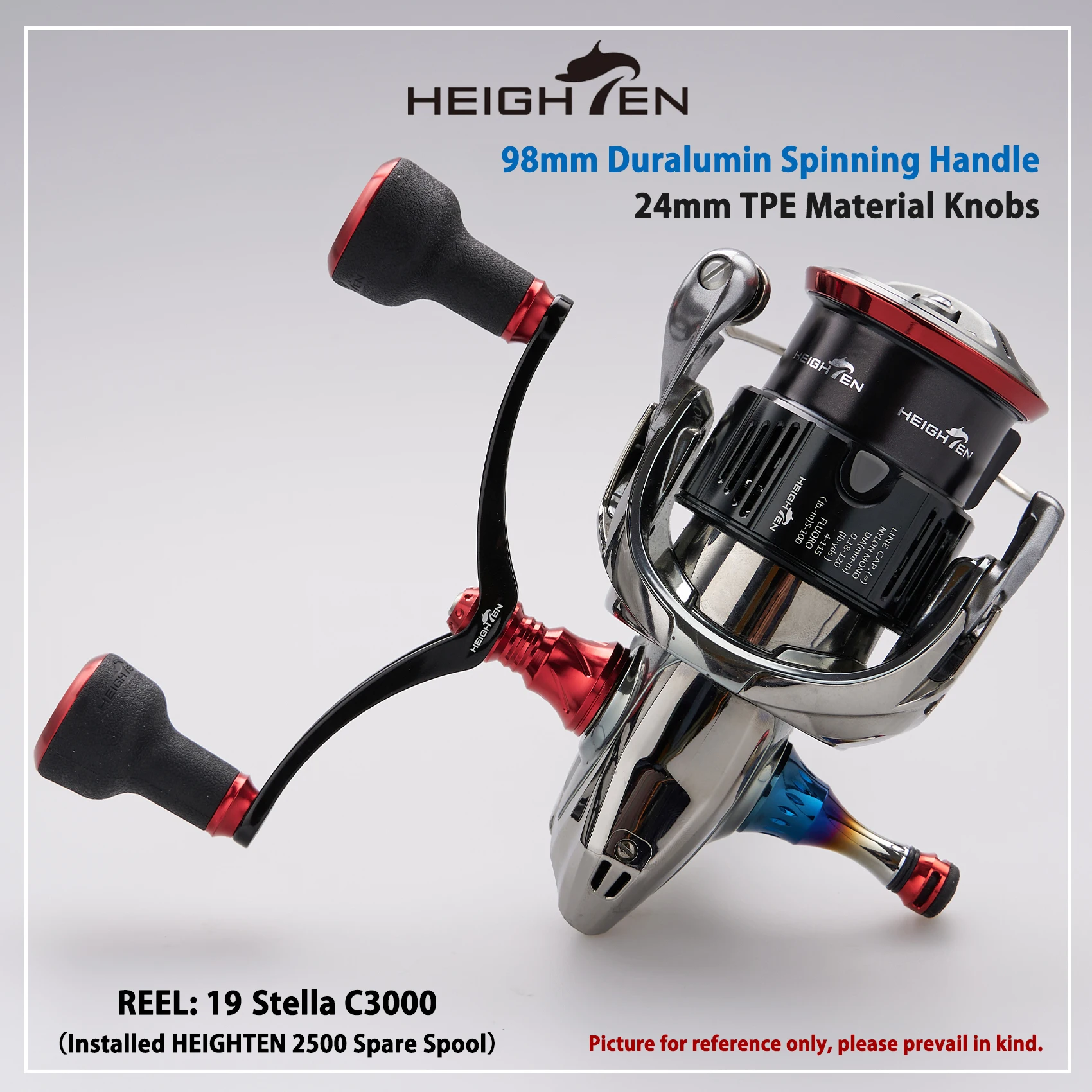 HEIGHTEN 98mm Spinning Reel Handle with TPE Knobs for Shimano Stradic Daiwa Airity Spinning Reel