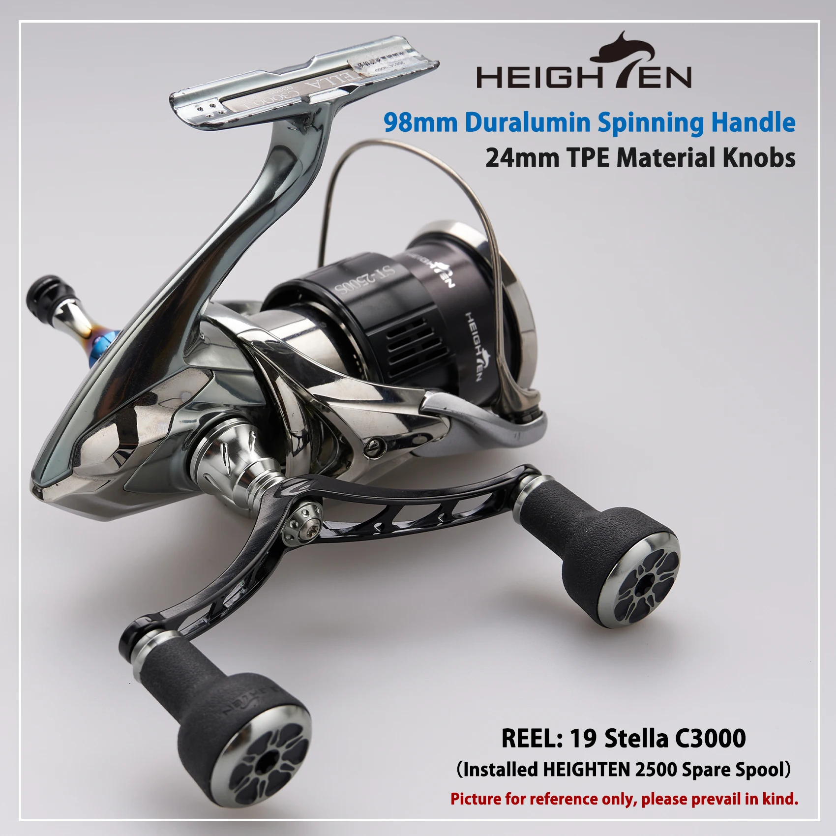 HEIGHTEN 98mm Spinning Reel Handle with TPE Knobs for Shimano Stradic Daiwa Airity Spinning Reel