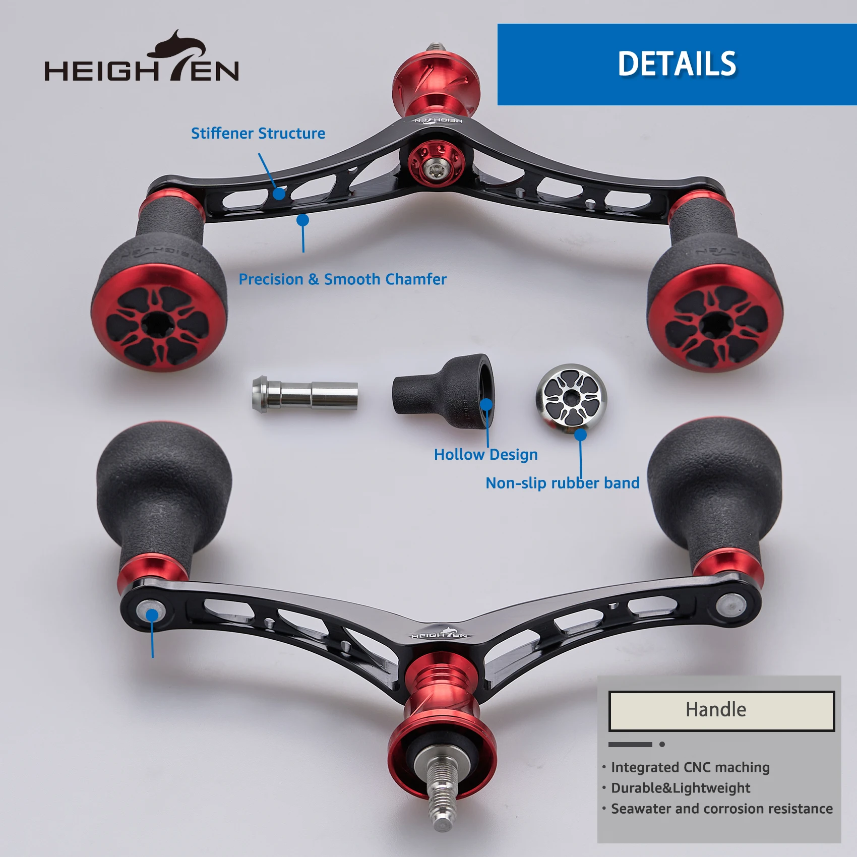 HEIGHTEN 98mm Spinning Reel Handle with TPE Knobs for Shimano Stradic Daiwa Airity Spinning Reel