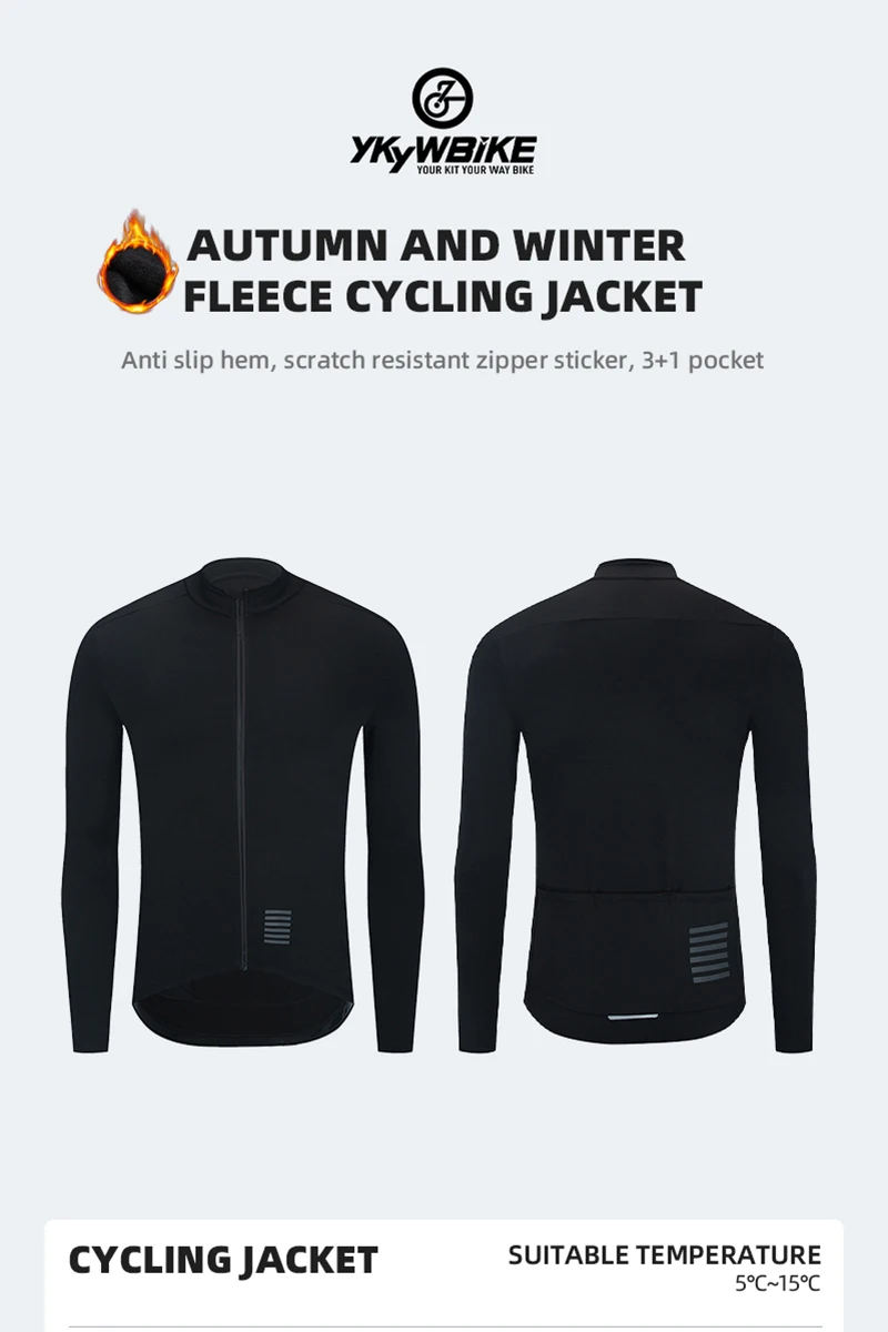 YKYWBIKE Men's Cycling Jersey Winter&Autumn Long Sleeve Thermal Fleece lining Bicycle Warm Jacket Road Bike MTB Clothing