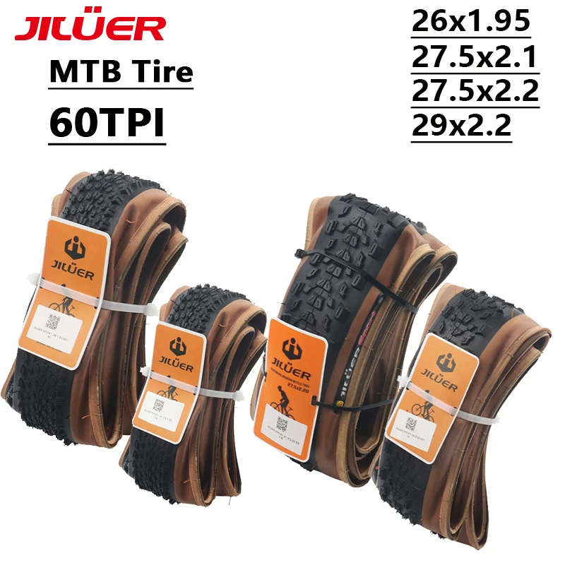 JILUER MTB Bicycle Tire 26x1.95 27.5x2.1 27.5x2.2 29x2.2-INCH MTB Bike Off-road Downhill Tire 60 TPI Yellow Bike Tire