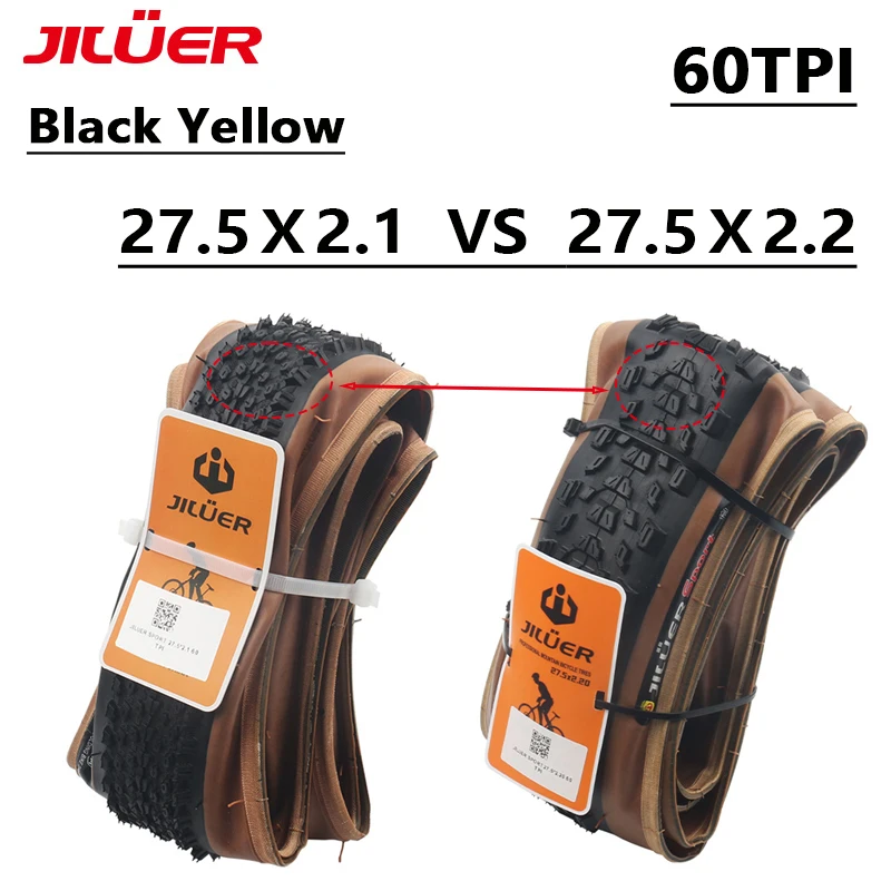 JILUER MTB Bicycle Tire 26x1.95 27.5x2.1 27.5x2.2 29x2.2-INCH MTB Bike Off-road Downhill Tire 60 TPI Yellow Bike Tire