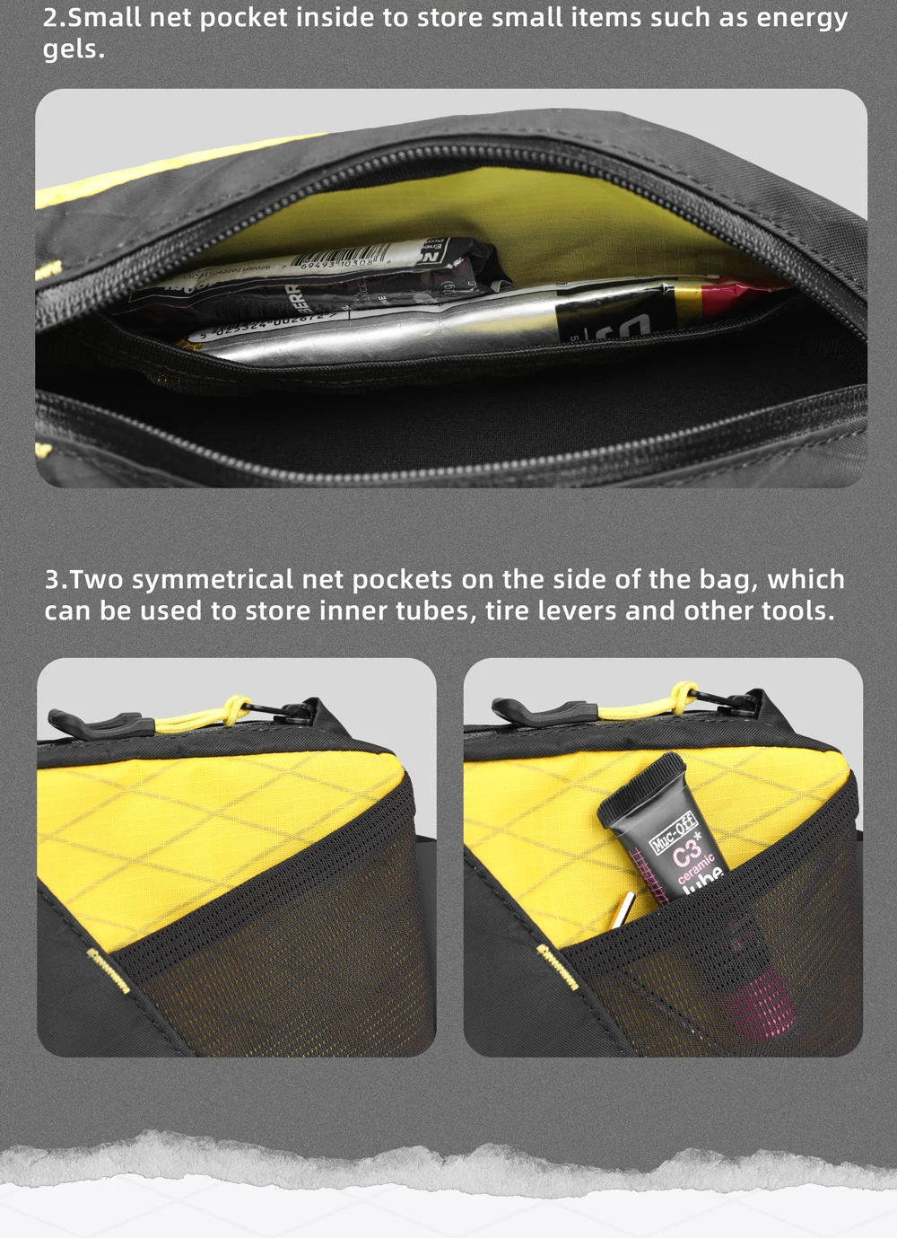 Rhinowalk Bike Top Tube Bag 1.2L/2.1L Water-Resistant Cycling Storage Luggage For MTB&Road Bike Packing Fit Larger Frame Length
