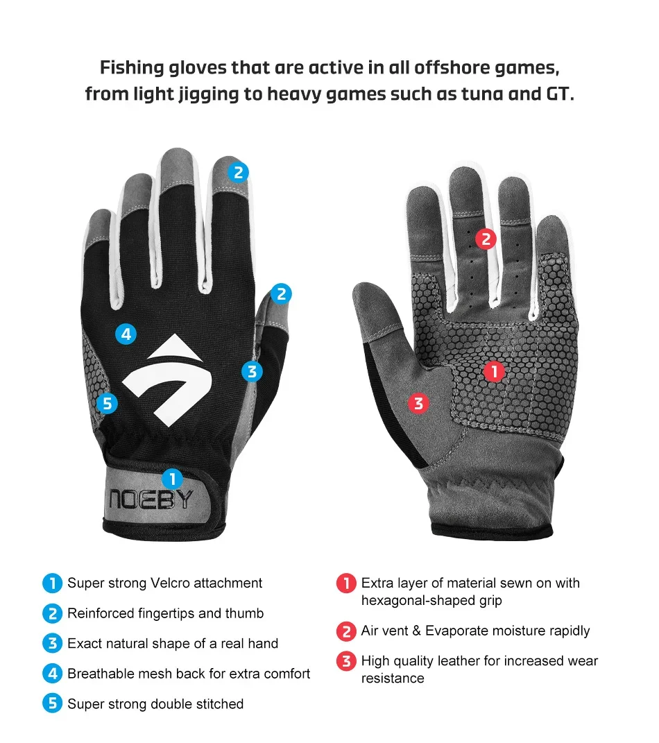 Noeby Fishing Gloves Non-slip Full Finger Cut Resistant Outdoor Anti-UV Casting Jigging Fishing Gloves Men Women Sport Tackle
