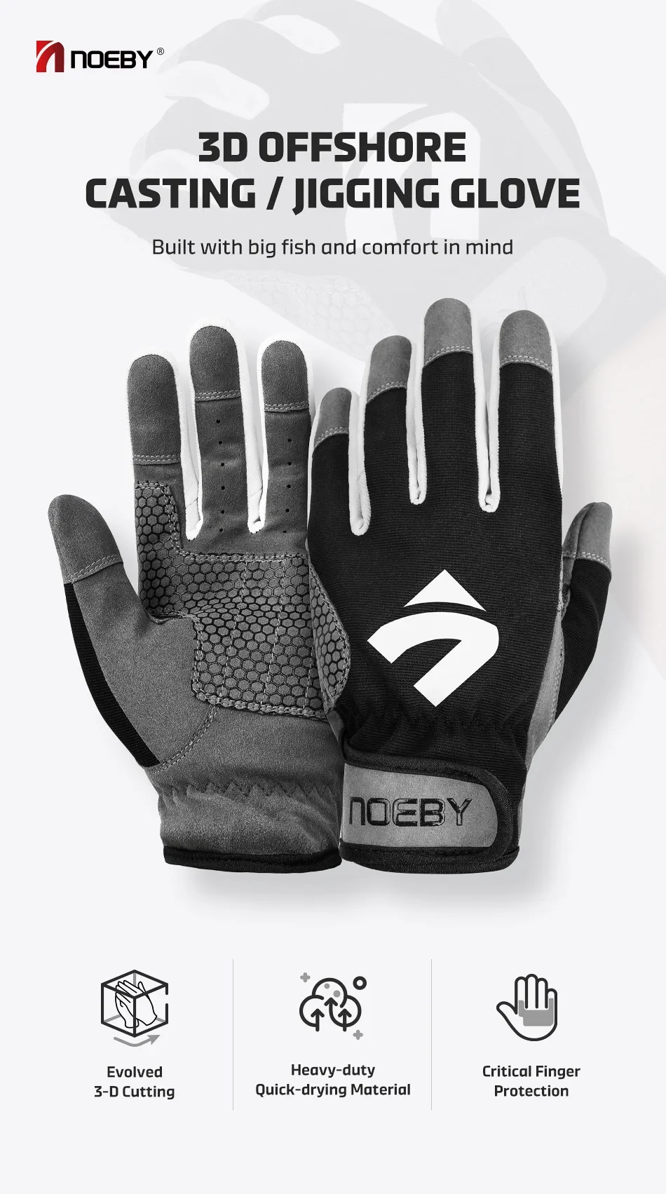 Noeby Fishing Gloves Non-slip Full Finger Cut Resistant Outdoor Anti-UV Casting Jigging Fishing Gloves Men Women Sport Tackle
