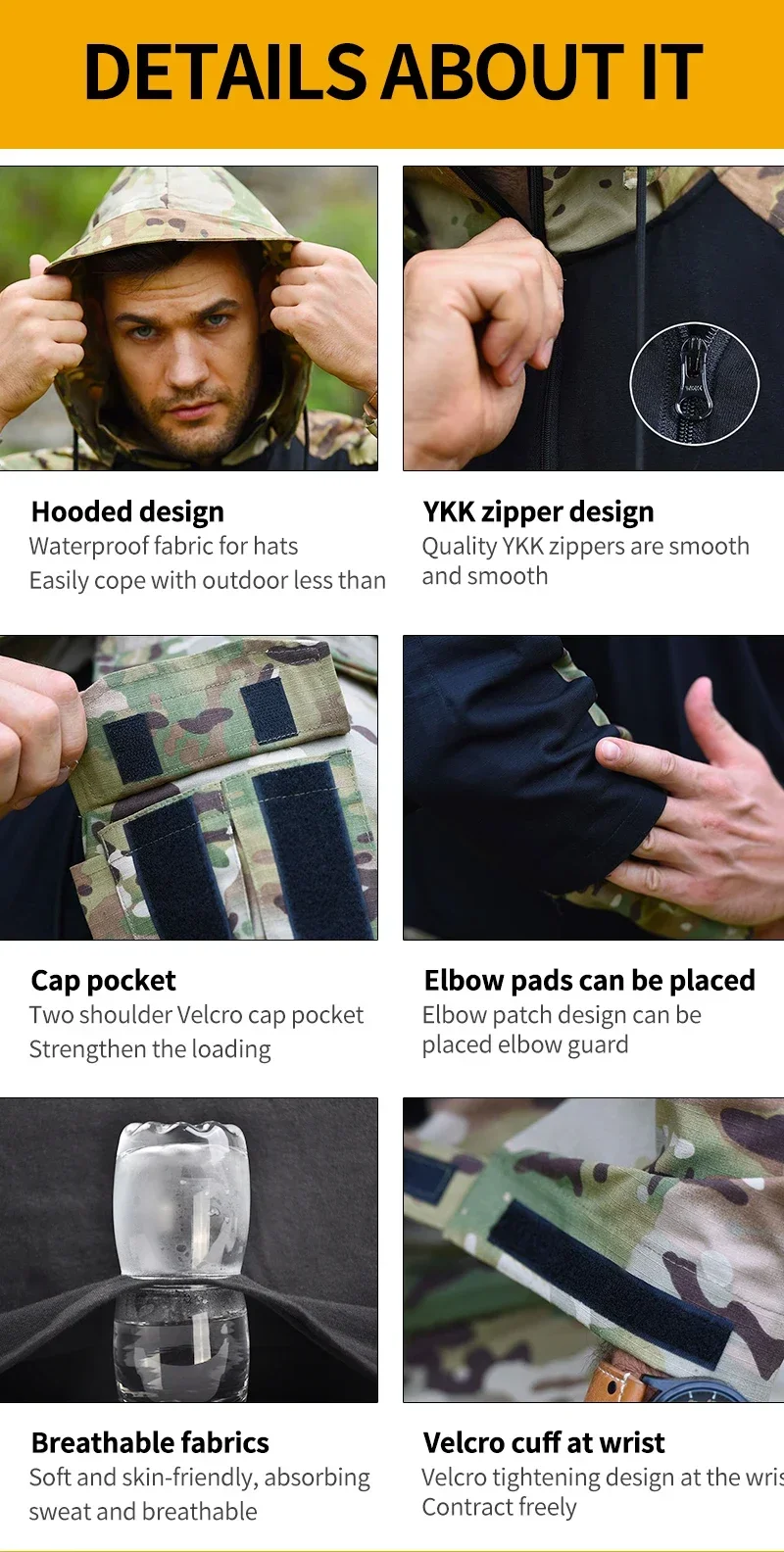 Outdoor Uniform Tactical Suits Wear Resistant T-Shirt Hood Pants Men Clothes Combat Shirts Airsoft Paintball Hunting Clothing