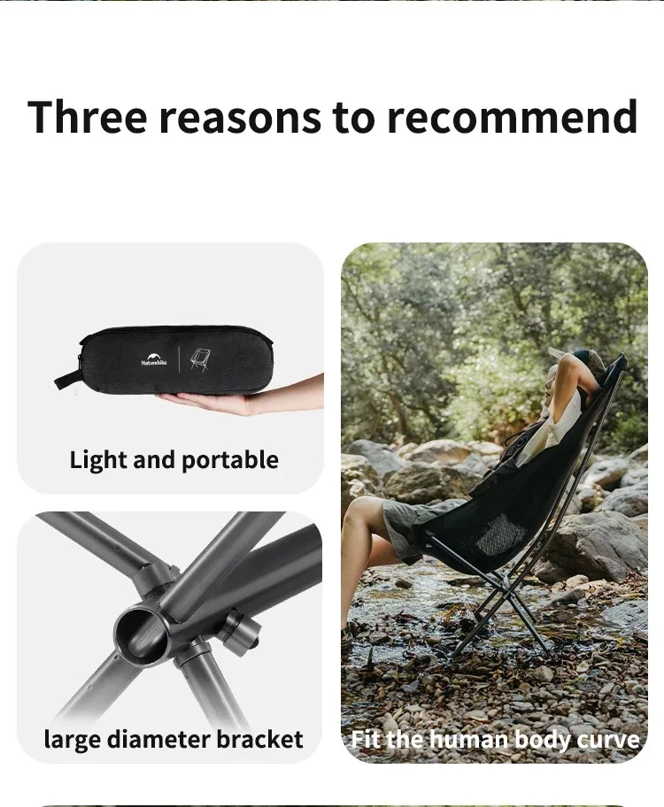 Naturehike L04 Camping Moon Chair Folding Lightweight Garden Chair Waterproof Durable Outdoor Fishing Picnic Travel Relax Chair
