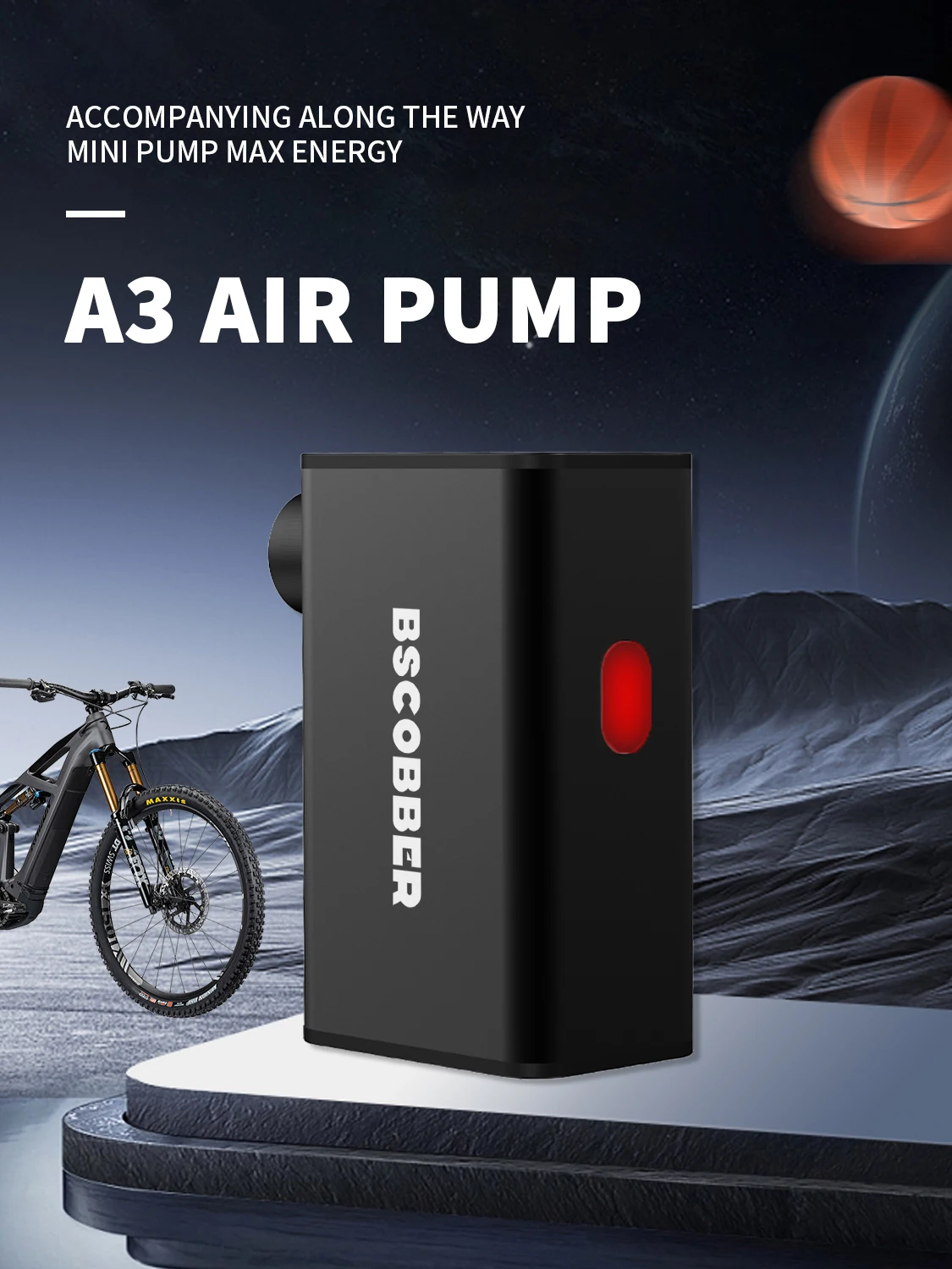 BSCOBBER Bike Accessories Electric Portable Air Pump Tyre Inflator Emergency Lamp 100PSI MTB Road Bike Powerbank