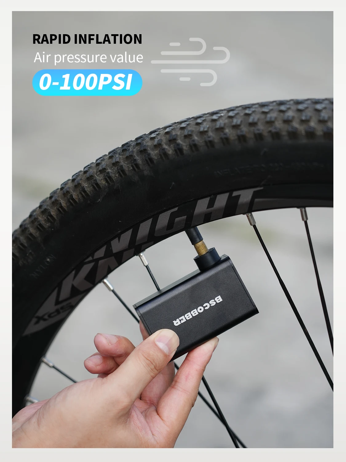 BSCOBBER Bike Accessories Electric Portable Air Pump Tyre Inflator Emergency Lamp 100PSI MTB Road Bike Powerbank