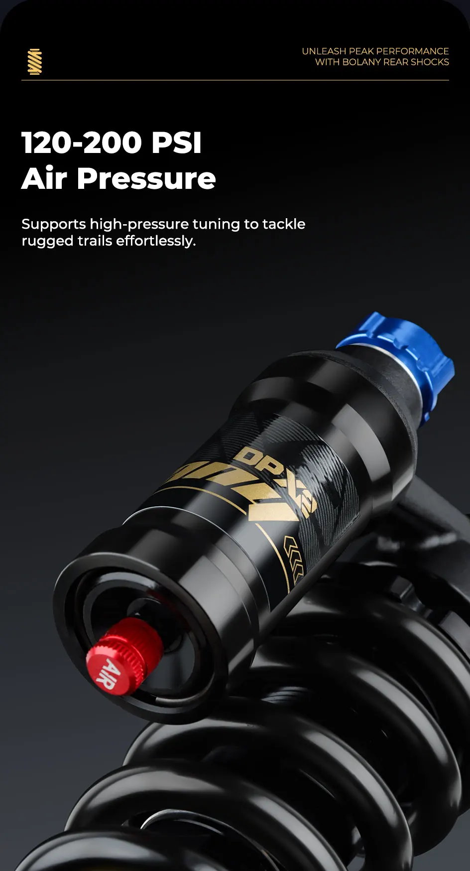 BOLANY Mountain Bike Rear Absorber 550lbs Spring Suspension Motorcycle Shock DH MTB Bicycle Rear Shock 190/210/230/240/250/265mm