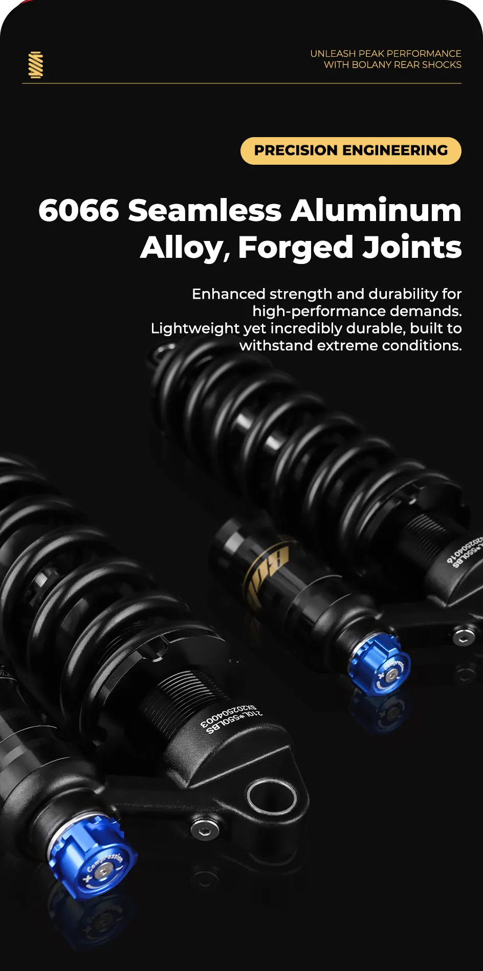 BOLANY Mountain Bike Rear Absorber 550lbs Spring Suspension Motorcycle Shock DH MTB Bicycle Rear Shock 190/210/230/240/250/265mm
