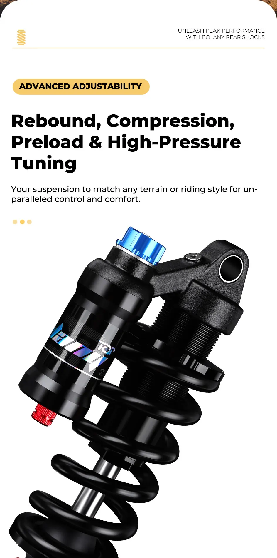 BOLANY Mountain Bike Rear Absorber 550lbs Spring Suspension Motorcycle Shock DH MTB Bicycle Rear Shock 190/210/230/240/250/265mm