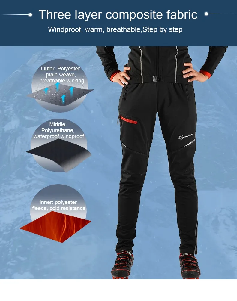 ROCKBROS Thermal Warm Cycling Pants Windproof Waterproof Winter Autumn Keep Warm Bike Long Trousers Sport MTB Road Bicycle Pants
