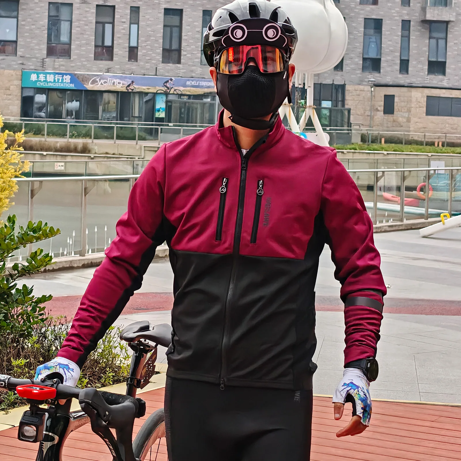 WOSAWE Men Cycling Jacket Autumn Winter Coats Thermal Fleece Windproof Bicycle Clothing Motorcycle Jackets with 2 way YKK Zipper