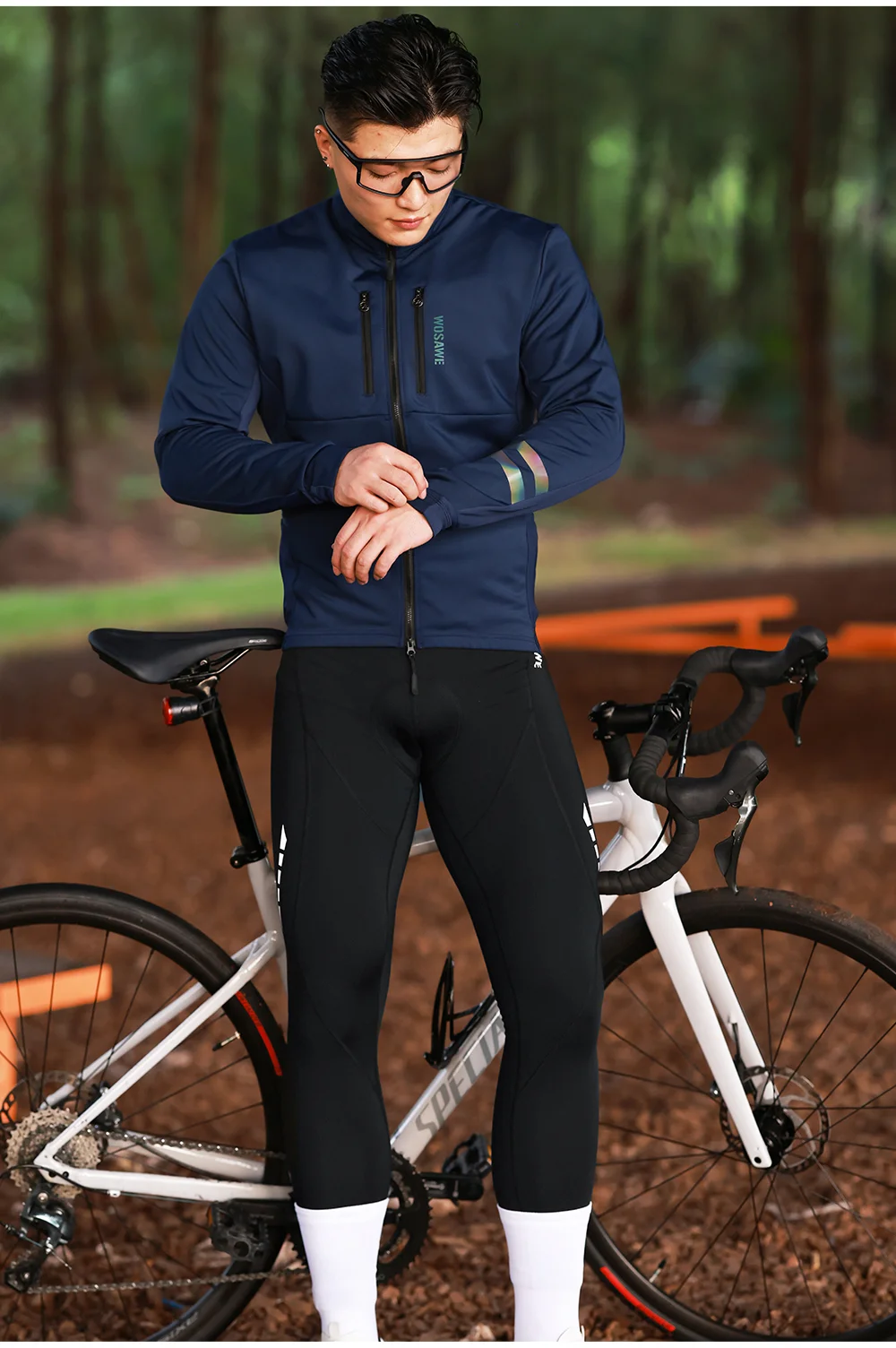 WOSAWE Men Cycling Jacket Autumn Winter Coats Thermal Fleece Windproof Bicycle Clothing Motorcycle Jackets with 2 way YKK Zipper