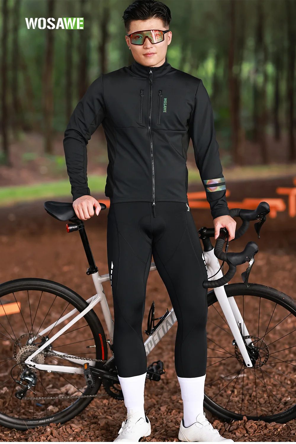 WOSAWE Men Cycling Jacket Autumn Winter Coats Thermal Fleece Windproof Bicycle Clothing Motorcycle Jackets with 2 way YKK Zipper