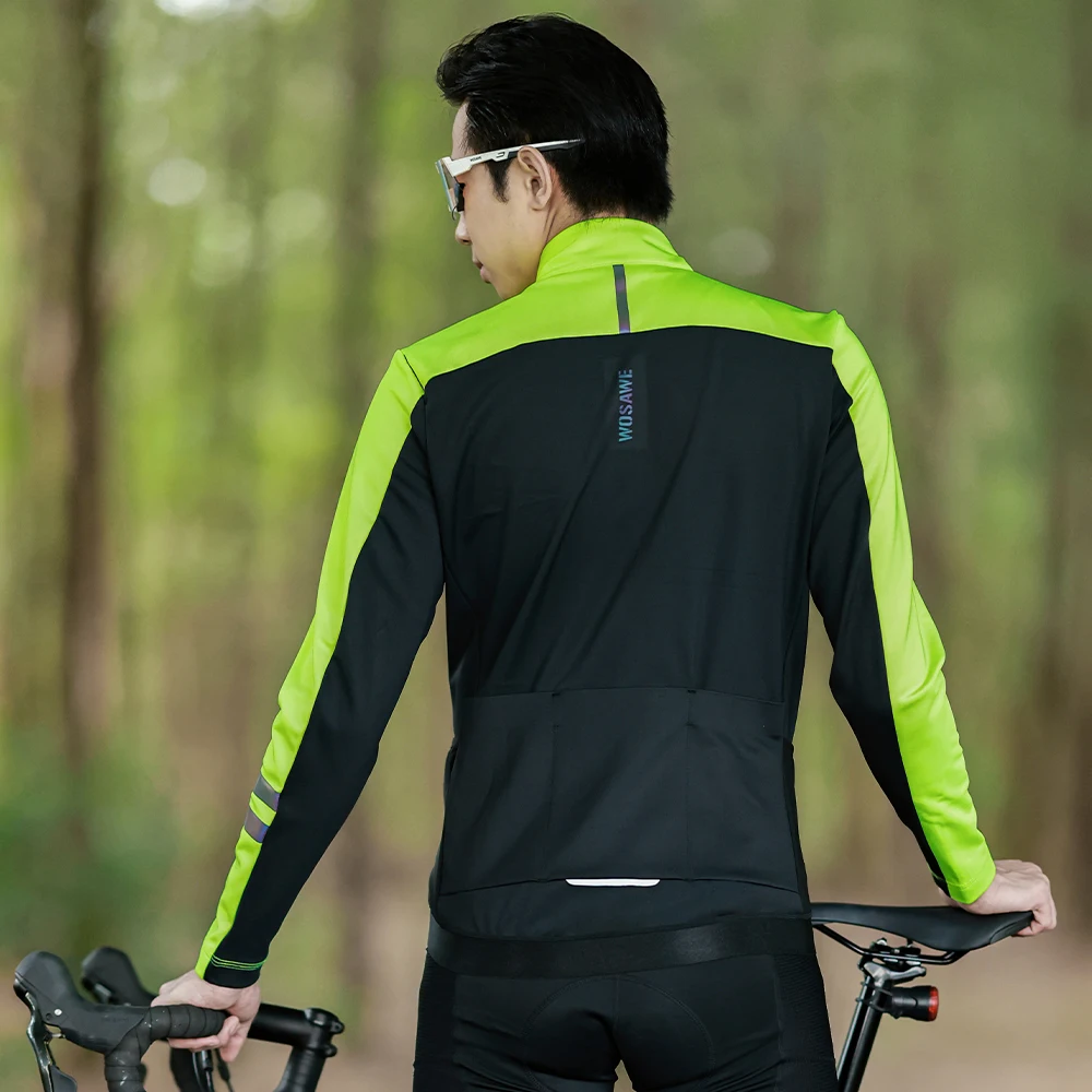 WOSAWE Men Cycling Jacket Autumn Winter Coats Thermal Fleece Windproof Bicycle Clothing Motorcycle Jackets with 2 way YKK Zipper