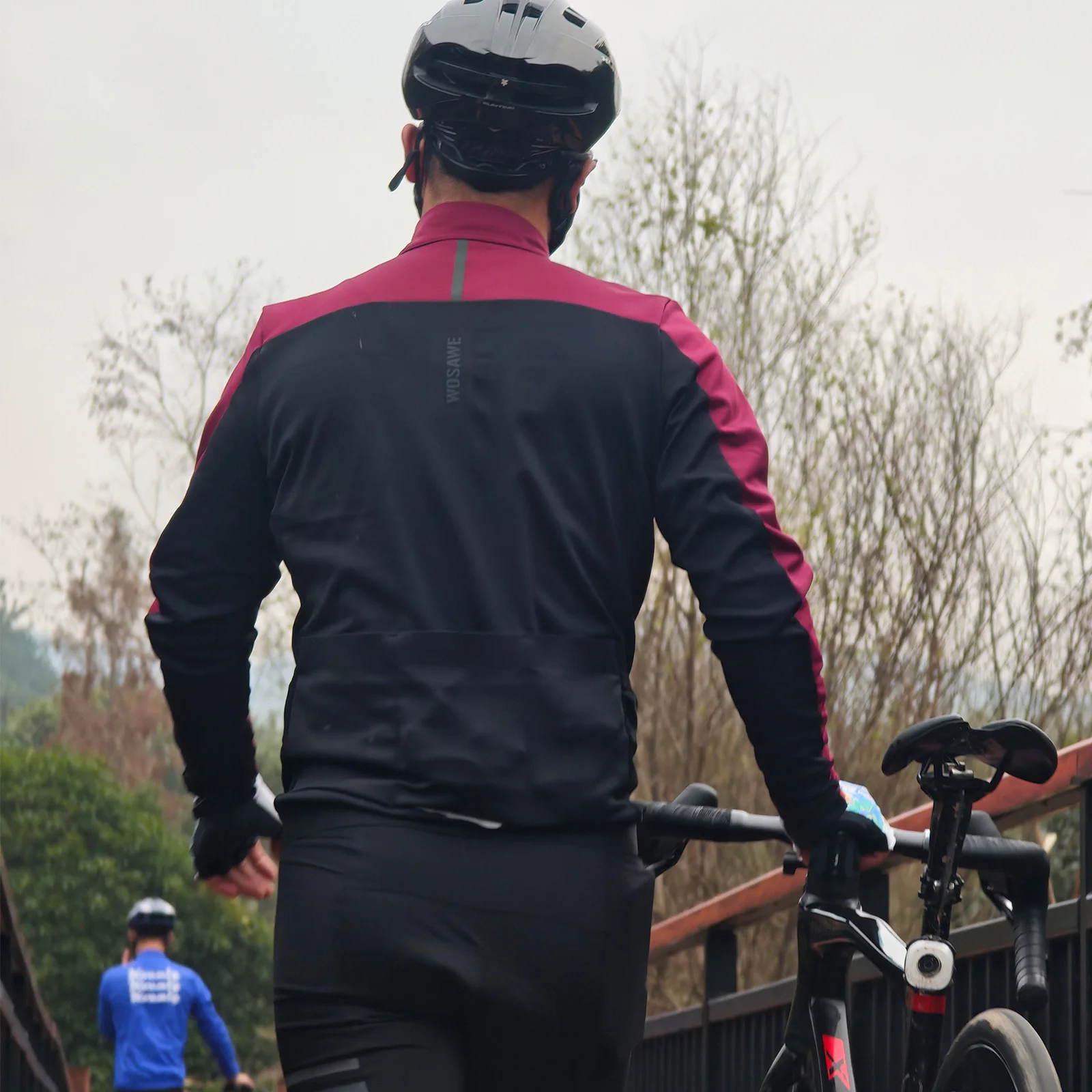 WOSAWE Men Cycling Jacket Autumn Winter Coats Thermal Fleece Windproof Bicycle Clothing Motorcycle Jackets with 2 way YKK Zipper