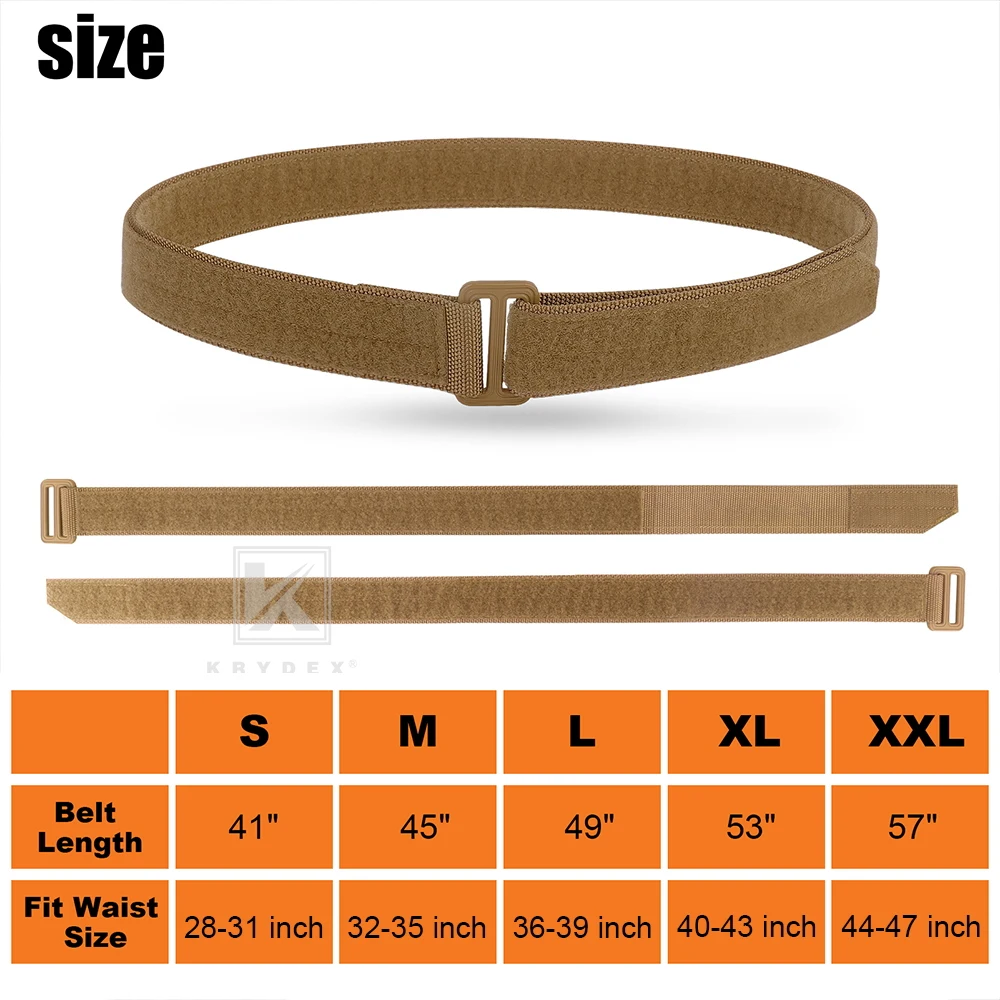KRYDEX Tactical EDC Belt Hook & Loop Inner Belt 1.5" Nylon Duty Concealed Carry Base Belt Outdoor Men Waist Belt
