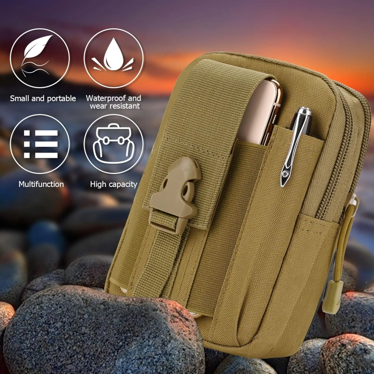 MuqiNush Tactical Phone Bag Universal EDC Waist Bag Equipment Small Tools Pocket for Outdoor Men's and Phone Leather Cases
