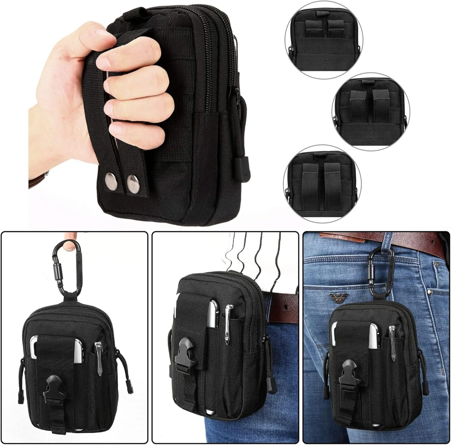 MuqiNush Tactical Phone Bag Universal EDC Waist Bag Equipment Small Tools Pocket for Outdoor Men's and Phone Leather Cases