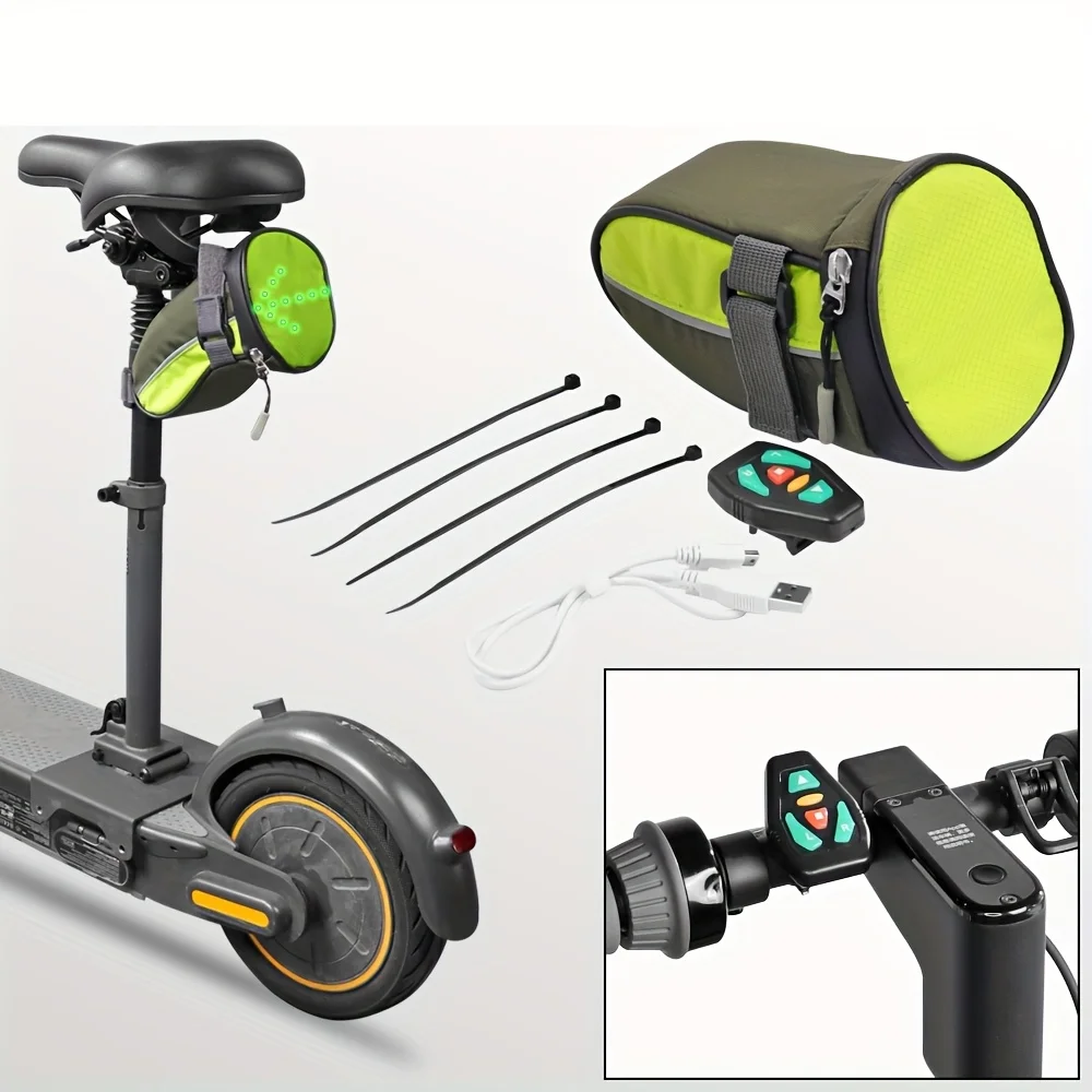 Bicycle Bike E Scooter Turn Signal Light Tail Bag with Brake Sync Night Riding Safety Saddle Bag Wireless Remote Control