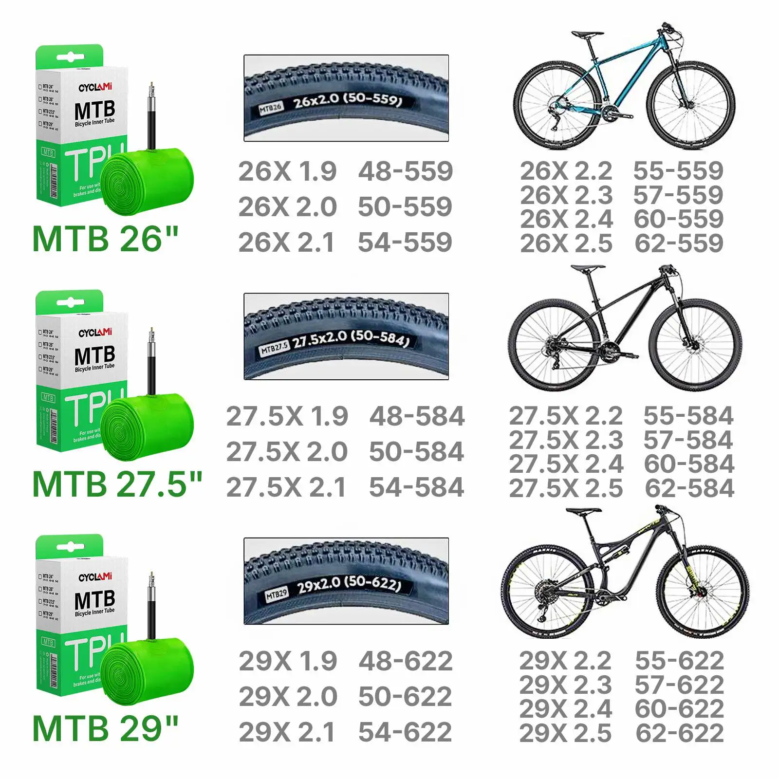 10 Pcs CYCLAMI Ultralight TPU Bike Inner Tube MTB 26 27.5 29 Inch Bicycle 63g French Valve Tyre Repair Tools Cycling Wholesaler