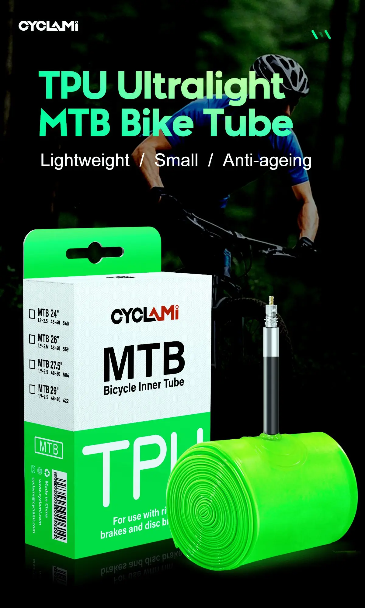 10 Pcs CYCLAMI Ultralight TPU Bike Inner Tube MTB 26 27.5 29 Inch Bicycle 63g French Valve Tyre Repair Tools Cycling Wholesaler