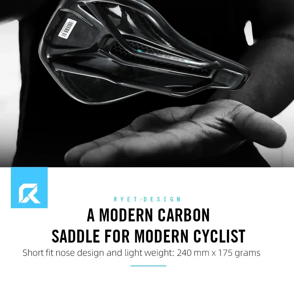 RYET Carbon Saddle MTB Gravel Road Bike 175g 3D Printed Seat 7x9mm Cycling Cushion 143/155MM For Racing Bicycle Seating Parts