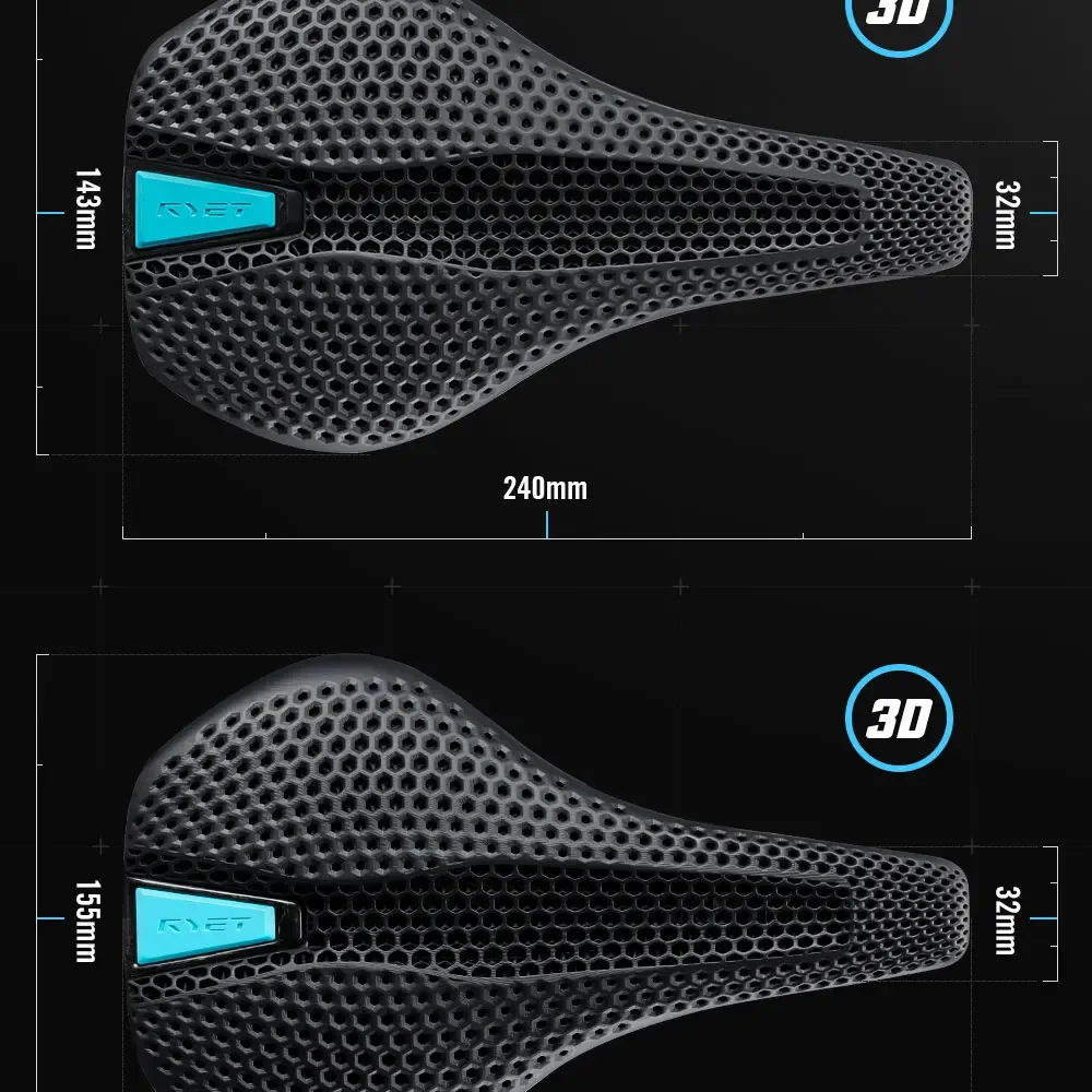 RYET Carbon Saddle MTB Gravel Road Bike 175g 3D Printed Seat 7x9mm Cycling Cushion 143/155MM For Racing Bicycle Seating Parts
