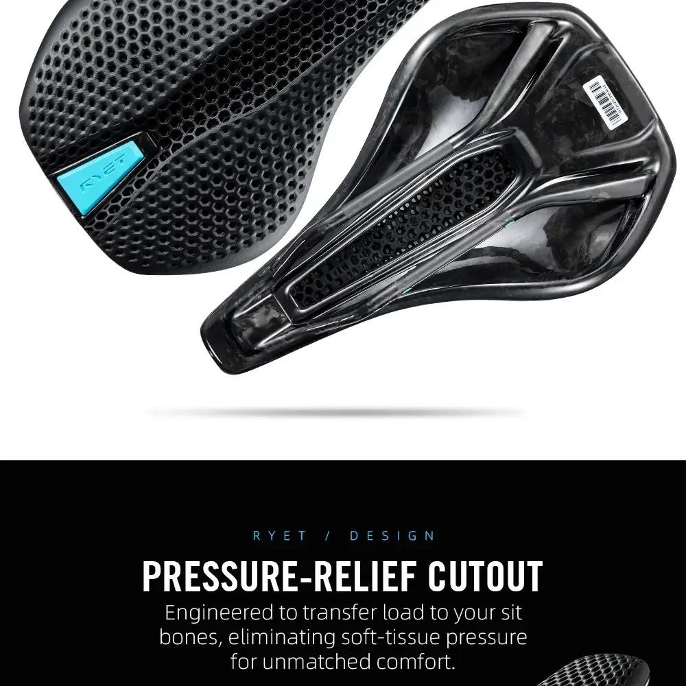 RYET Carbon Saddle MTB Gravel Road Bike 175g 3D Printed Seat 7x9mm Cycling Cushion 143/155MM For Racing Bicycle Seating Parts