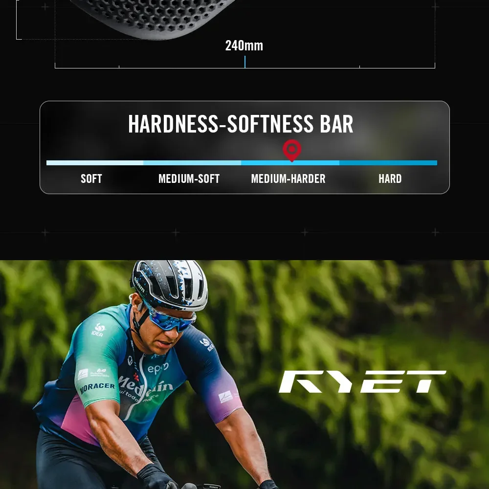 RYET Carbon Saddle MTB Gravel Road Bike 175g 3D Printed Seat 7x9mm Cycling Cushion 143/155MM For Racing Bicycle Seating Parts