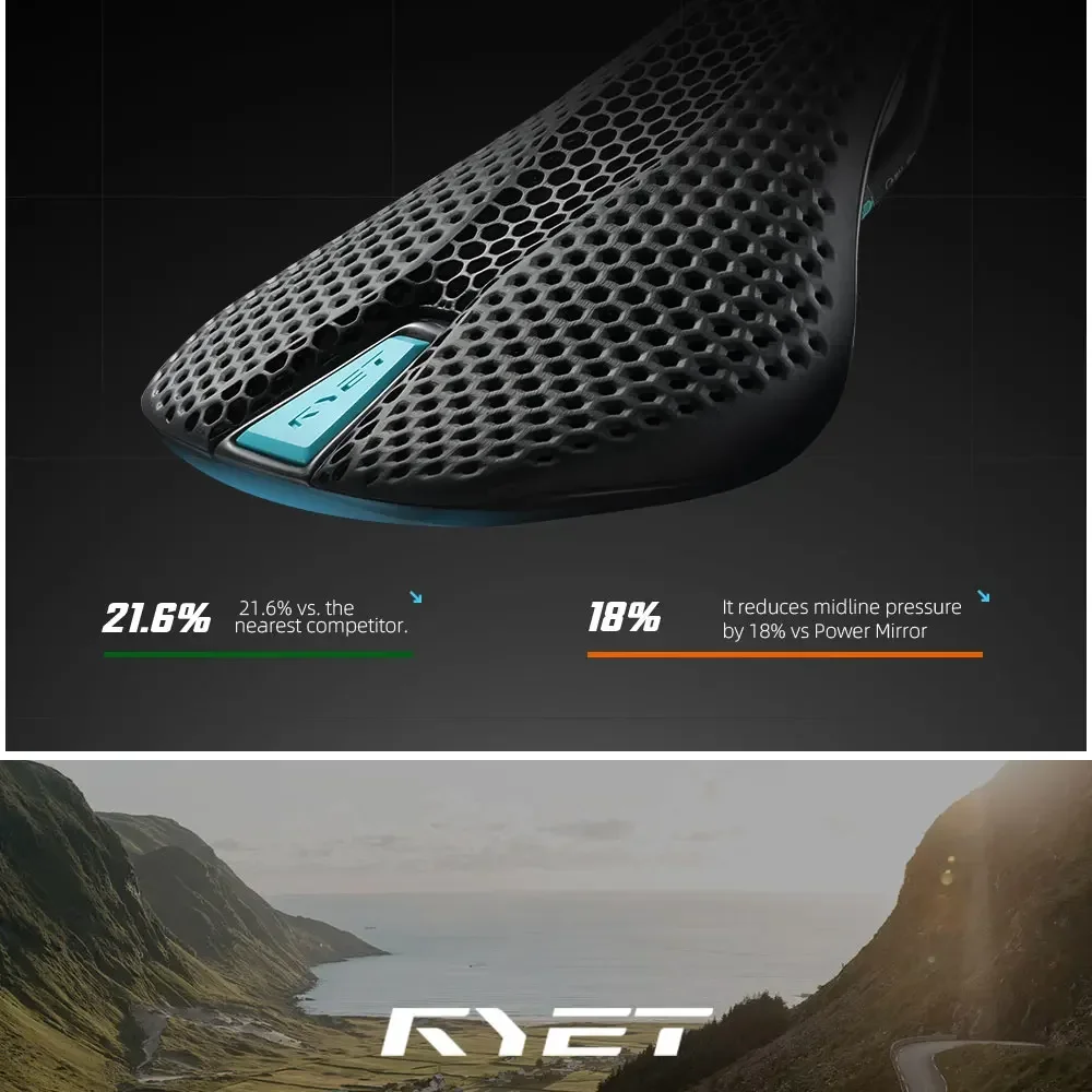 RYET Carbon Saddle MTB Gravel Road Bike 175g 3D Printed Seat 7x9mm Cycling Cushion 143/155MM For Racing Bicycle Seating Parts