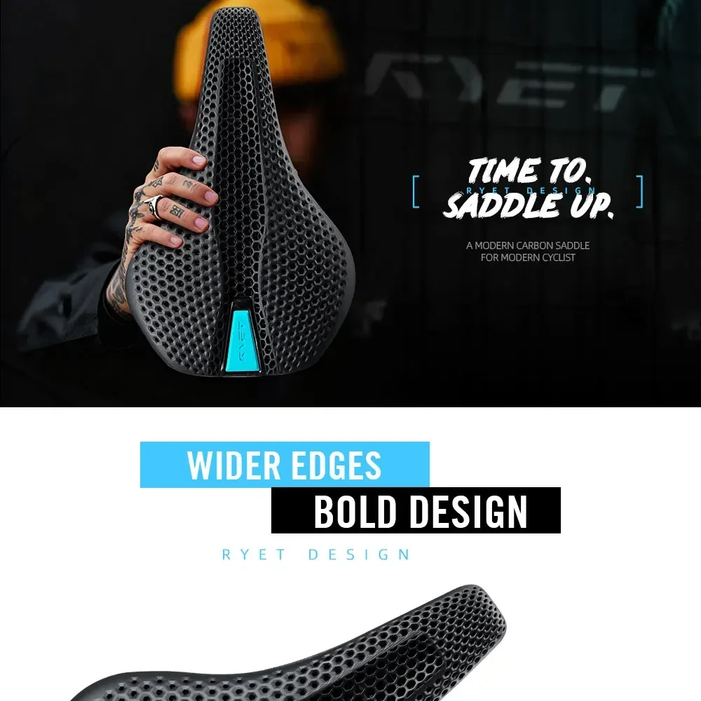 RYET Carbon Saddle MTB Gravel Road Bike 175g 3D Printed Seat 7x9mm Cycling Cushion 143/155MM For Racing Bicycle Seating Parts