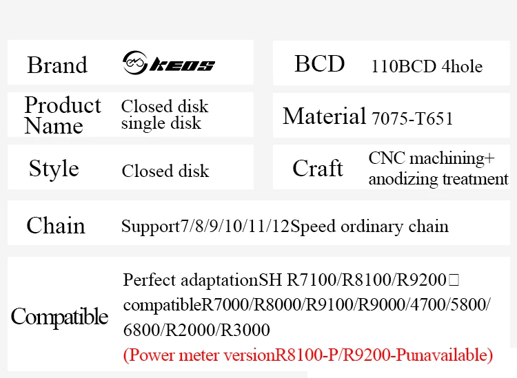 KEOS 110 BCD Chainring Chainwheel for R7000/R8000/R9100 Road Bike Chainring 44T 46T 48T 50T 52T 54T 56T