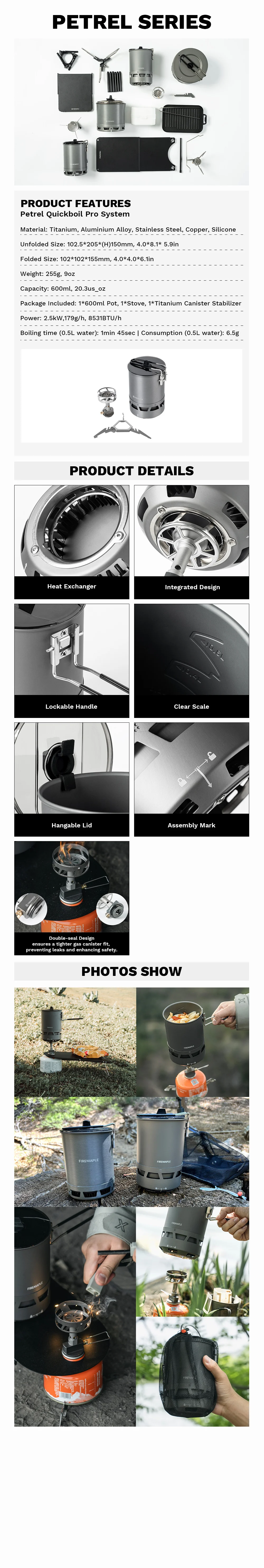 Fire-Maple Petrel Quickboil Pro System Ultralight Cooking System Portable Lightweight Outdoor Backpacking Gas Stove for Camping