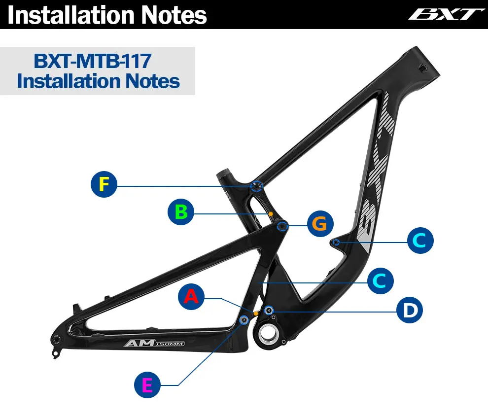 BXT Frame Parts Carbon Full Suspension Bike Frame Rear Shock Connector Screw Set Only Fit for Frame Model BXT-MTB-117