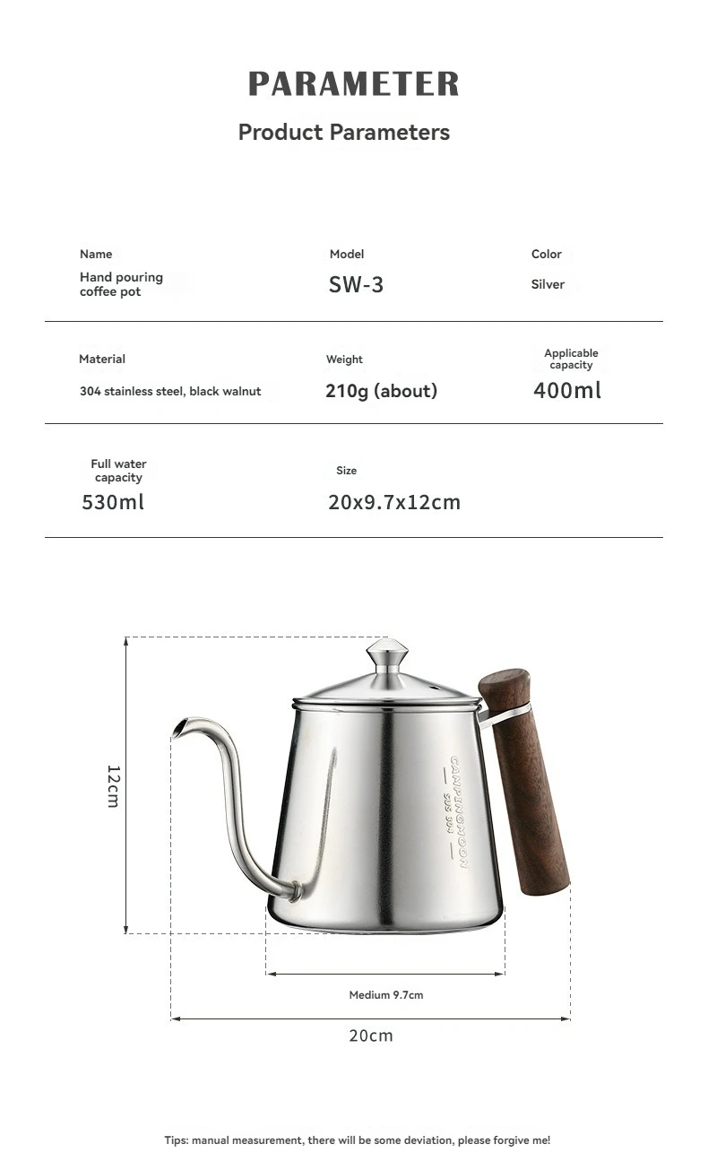 CAMPINGMOON Coffee hand pot 304 stainless steel goose neck fine mouthed pot outdoor kettle coffee pot
