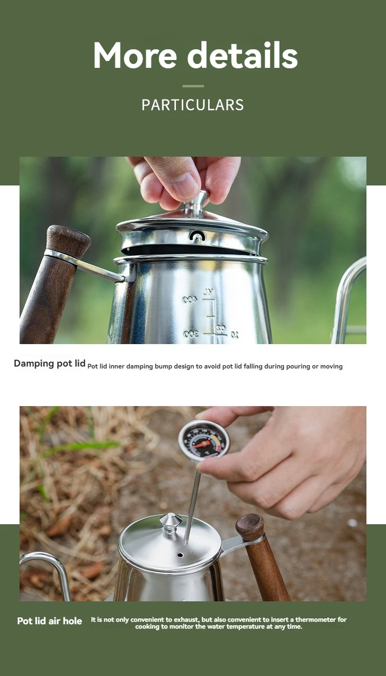 CAMPINGMOON Coffee hand pot 304 stainless steel goose neck fine mouthed pot outdoor kettle coffee pot