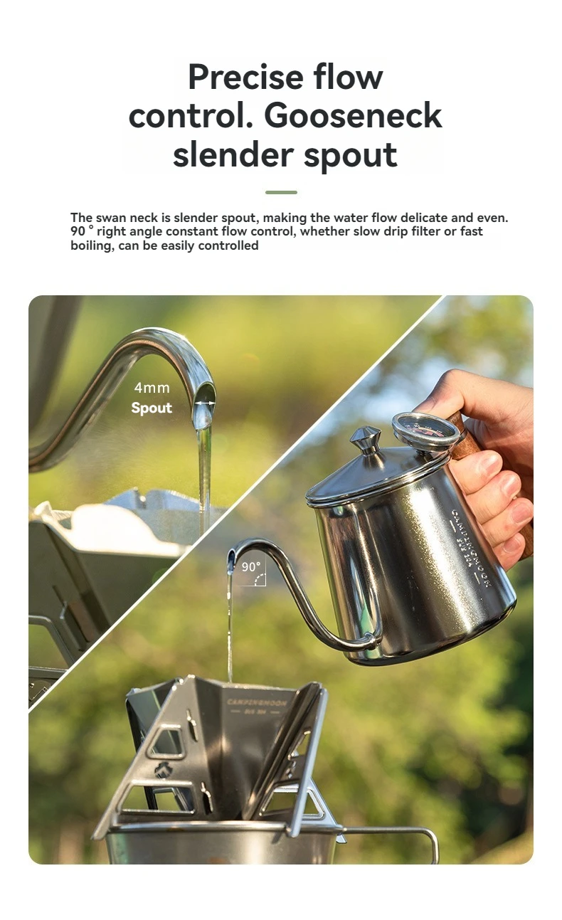 CAMPINGMOON Coffee hand pot 304 stainless steel goose neck fine mouthed pot outdoor kettle coffee pot
