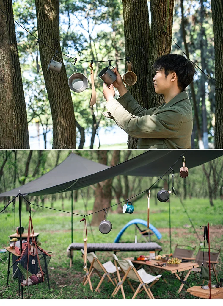 Naturehike Outdoor Clothesline Camping Hanging Rope Multifunctional Adjustable Non-Slip Canopy Lanyard Snap Hooks