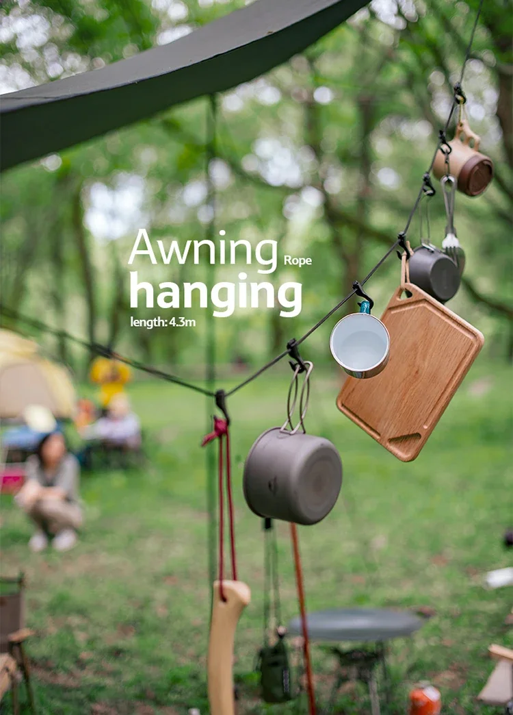 Naturehike Outdoor Clothesline Camping Hanging Rope Multifunctional Adjustable Non-Slip Canopy Lanyard Snap Hooks